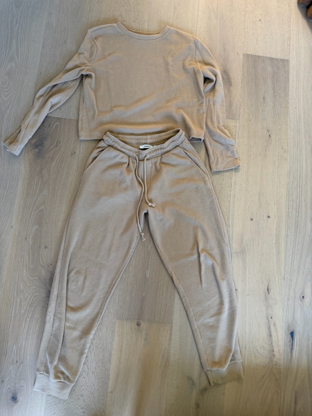 Waffle-Knit Drawstring Joggers - Taupe